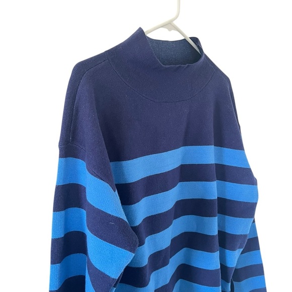 Anthropologie Maeve Carys Blue Striped Mockneck - Picture 2 of 7